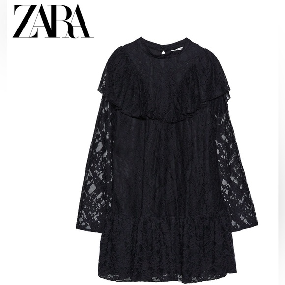 Women Zara Stella Black Lace Long Sleeves Romper Dress Ruffle - Picture 4 of 9